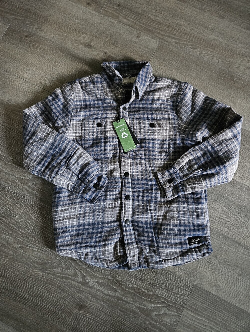 Blue & Gray Plaid Button-Up Shirt Jacket